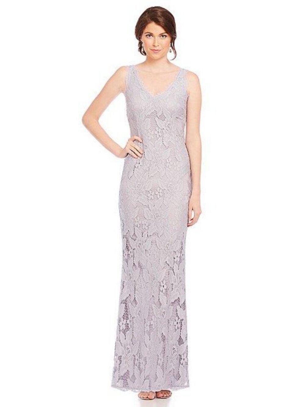 New Adrianna Papell Lace Gown Maxi Dress Sleeveless Wedding Guest Black Cocktail - Picture 2 of 11